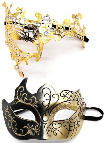 YULIAO 2Pcs Masques de Bal Masqué, Masqué pour Couples, Masque Vénitien Couple Masque Mascarade, Vénitien Demi-Visage Masque pour Femme Homme Mascarade Fête