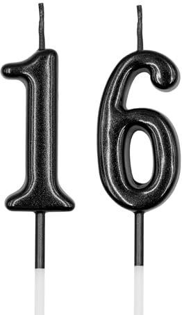 16th & 61st Birthday Candles, Black Number 16 61 Candle for Cake, Happy Birthday Cake Topper Decoration for Birthday Anniversary Celebration Party Supplies