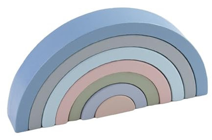 Kiuiom Regenbogen Holz Spielzeug Bausteine - Holz Montessori Regenbogen, Holzregenbogen Stapel, Baby Lernen Stapelturm, Pastellblau
