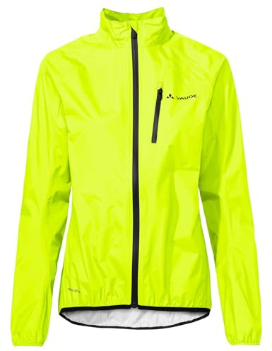 VAUDE Women‘s Drop Jacket III, leichte Regenjacke, atmungsaktiv & wasserdicht, zusammenrollbar, Passform: Slim fit, neon yellow uni, 42