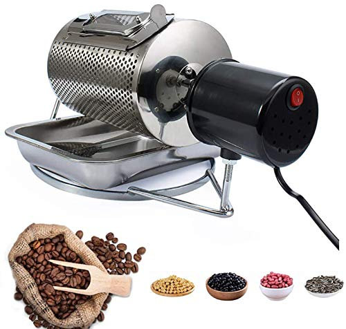 Electric Stainless Steel Drum Coffee Roaster - Household Grain Peanut Nut Roaster with Visible Window and Stainless Steel Tray - 250g Capacity