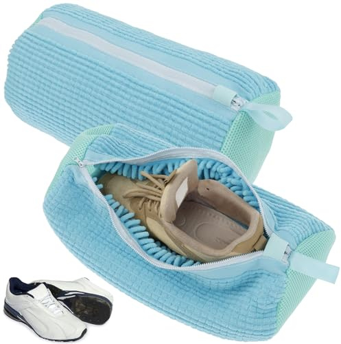 2Pcs Schuhbeutel Waschmaschine,Wäschenetz Schuhe mit Reißverschluss,Schuhwaschbeutel Waschmaschine,Wiederverwendbarer Schuhe Waschbeutel Sneaker Wäschenetz für Schuhe,Sneaker,Socken (Blau)