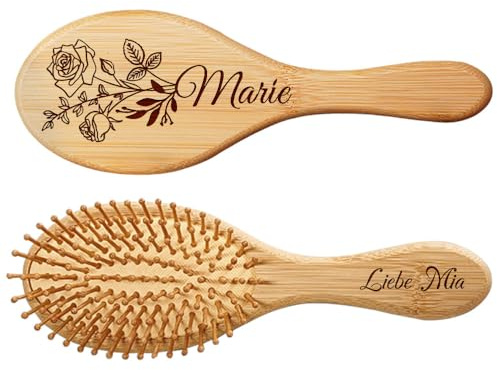 Personalisierte Haarbürste aus Holz für Frauen, Haarbürste mit Individuellem Namen und Geburtsblume als Geschenk für Mama, Ehefrau, Schwester, Beste Freundin, Tante, Oma