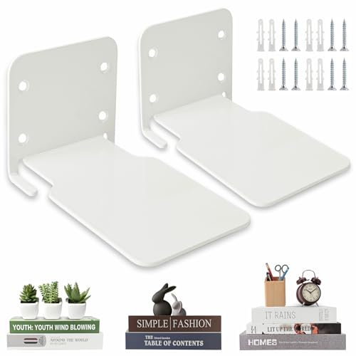 Moco Moment Libreria sospesa da parete, confezione da 2, bianca, invisibile, librerie in metallo, montaggio a parete, decorazione creativa per libri (bianco, confezione da 2)