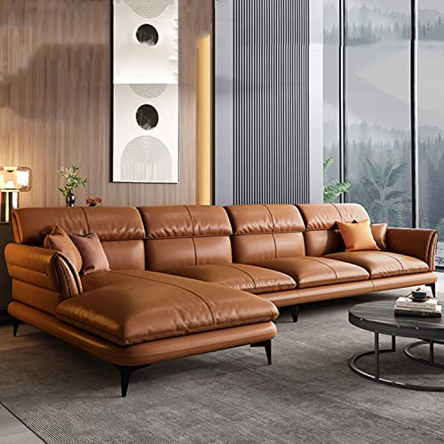 Moderne Ledersofa Couch, Blau Honorable L-Form Sofa mit Chaiselongue für Wohnzimmer, werkzeuglose Montage, 3-Sitzer Ecksofa-Bett