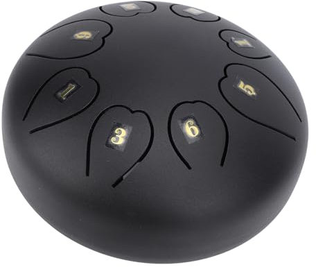 6-Zoll-Handtrommel aus Stahl mit 8 Tönen, Hergestellt aus Kohlenstoffstahl, Zur Entspannung und Zum Stressabbau mit Schlägel, Musikbuch und Birkenholz für Anfänger (BLACK)