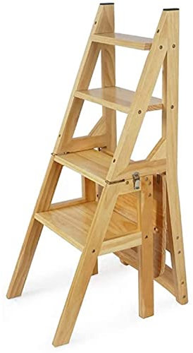 XCHSXYL Marchepied en Bois Pliable, échelle Portable, Tabouret pneumatique Multifonction, escabeau/escalier pneumatique pour la Maison, la bibliothèque, 4 marches/Marron
