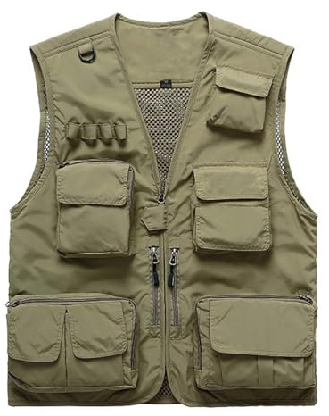 Vivikivi Klassisk utomhusfiskeväst för män, verktygsväst, Khaki-1, XL