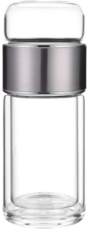 QOKLIYUI Botella de agua de vidrio resistente a altas temperaturas con filtro de acero inoxidable, capacidad de 280ml, vidrio de doble pared a prueba de fugas