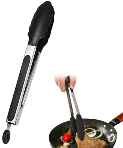 35CM Silikon-Küchenzange hitzebeständige Kochzange mit fest versiegelten Antihaft-Gummispitzen & silikonbeschichtetem Stahlgriff & glatter Verriegelung, Verriegelbare Metallzange, zum Grillen