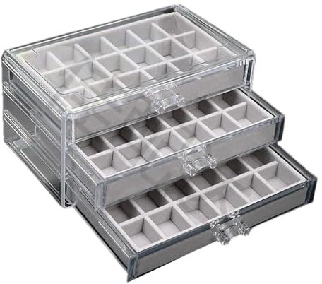 Rock-Sammelbox, Edelstein-Vitrine, Acryl-Stein-Sammelbox, Kristallregal Mit 54 Fächern, 3-lagige Kristall-Aufbewahrungs-Felsen-Vitrine Für Abschluss-Souvenirs, Steine, Muscheln, Miniaturen