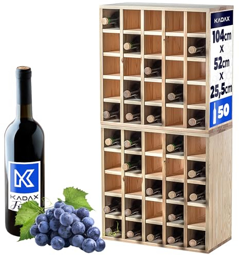 KADAX Vinställ av trä, 52 x 25,5 x 104 cm, flaskhylla för vinflaskor, vinställ, hylla för flaskor, vinskåp (modell 3, naturlig, 2 stycken)
