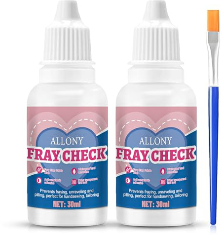 Fray Check, Fray Stop for Fabric, Fray Stop Fabric Glue with Applicator | Prevents Thread Loss, Fraying and Seam Unravelling on Any Fabric, 2*30 Ml