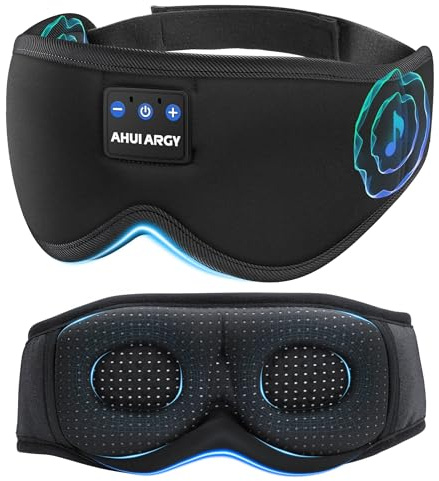 AHUIARGY Ice Silk Sleep Mask with Headphones, 3D Sleep Headphones for Side Sleeper, Bluetooth 5.4 Sleeping Eye Mask with Timer, Total Blackout Sleeping Headphones for Women Men(Black)