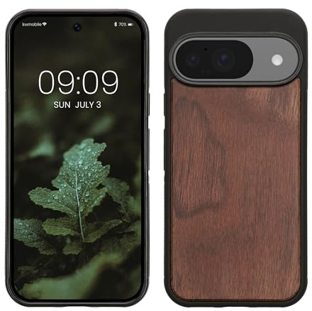 kwmobile Housse Compatible avec Google Pixel 10 / Pixel 10 Pro Coque - Étui de Protection Rigide en Bois avec Cadre en TPU - Brun foncé Bois