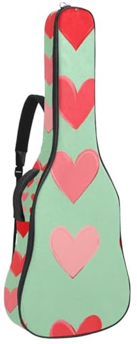 Gitarrentasche für Akustik-, E-Bass-, Konzertgitarre, 101,6 cm, 1 cm dick, Schaumstoff, weich gepolstert, niedlich, schöne Valentinstags-Herzen auf salbeigrün Hintergrund, Mehrfarbig 02, 42.9x16.9x4.7