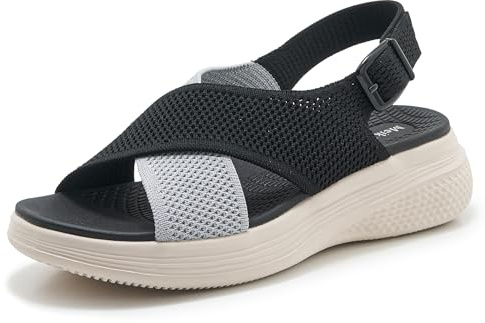 Meik Mangni Sandalias Mujer Ortopedicas Verano Sandalia Planas Deportivas Zapatos de Playa Comodos Sandalias de Senderismo,Negro 38 EU