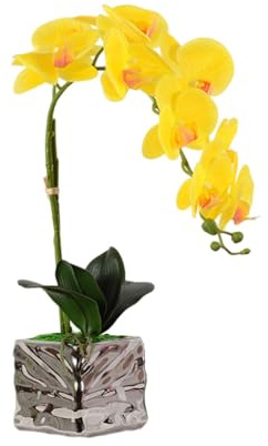 Zymoplas Orchidea finta Fiore artificiale Decorazione da giardino Camera da letto colorata Decorazione tavolo da bagno Disposizione finta Multiuso, Giallo