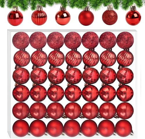 42 Stück Mini Weihnachtskugeln Rot Plastik 6 Design Kunststoff Christbaumkugeln 3 cm Kleine Weihnachtskugeln Plastik Christbaumkugeln für Weihnachtsbaum Deko Weihnachtsbaumschmuck Kugeln