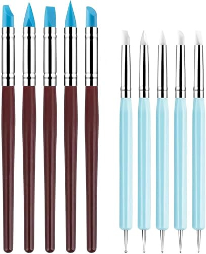 10 Pcs Silicone Sculpting Tools Set – Clay & Polymer Modeling Tools – Dotting Tools & Paint Brushes – Pottery, Cake Fondant, Sculpture, Rock, Nail Art & Blending