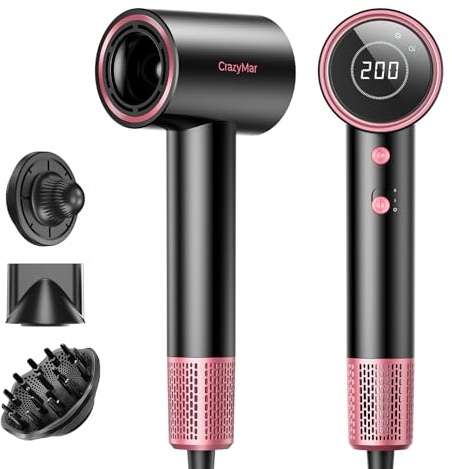 Ionic Hair Dryer with Diffuser and Concentrator- 180000 RPM High Speed Blow Dryer, 3 Min Fast Drying, Heat-Control, Low Noise, Lightweight, Salon Professional Blow Dryer for Women, Men (Rose Pink)