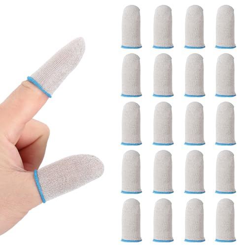 PATIKIL Manchon pour Doigt Et Pouce De Contrôleur, 20 Pièces Manchons pour Jeux Mobiles Gants À Bout en Fibre Argentée Anti-Transpiration Respirants pour Écrans Tactiles, Blanc/Bleu