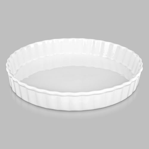 bssmmai Quicheform Keramik, Tarteform Keramik, Quiche Form mit Hohem Rand – mit Antihaftbeschichtung, Mikrowellen-, Spülmaschinen- und Backofengeeignet, Weiß, 25.5 * 4 CM