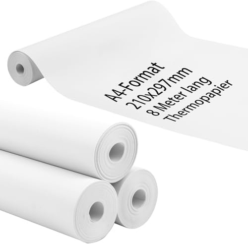 4x Thermopapier A4, 210mm x 30mm x 8m Thermodrucker Papier A4 Kompatibel | für Tragbare Drucker,Weiß Thermal Paper für Büro Schule Zuhause Datei Webseiten Fotodruck