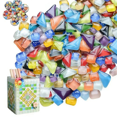 Xtrillogen 900 g Crystal Mosaic Tiles Arts and Crafts,Multicoloured Mixed Stained Glass Craftwork,Mosaic Kits for Adults,Suitable for Home,Kitchen and Bathroom Decor(Mosaic B)