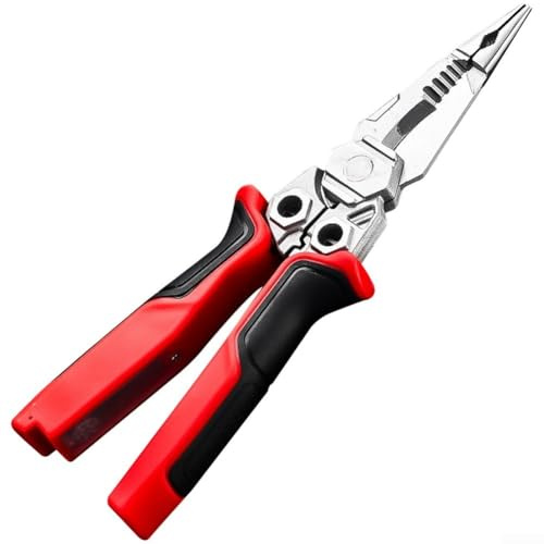 Insulated Needle Nose Pliers 8 Inch Industrial Grade with Voltage Detection for Wire Stripping Cutting and Electrical Repairs (A)