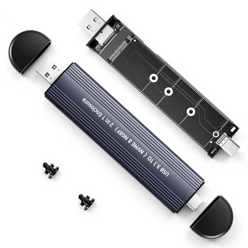 M.2 NVMe/NGFF SSD Gehäuse, USB 3.1 Gen 2 10Gbps Adapter für 2230/2242/2260/2280, Dual-Protokoll M-Key B/B+M Key mit Type-C & USB-A Anschluss, kompatibel mit PC, Laptop, Mac, Windows, Linux