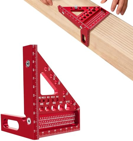 3D Speed Square Schreinerwinkel aus Aluminium mit metrischer Skala,3D Gehrungswinkel,22,5-90° Kombinationswinkel,Multifunktionswinkel-Lineal,Anschlagwinkel,Winkelmesser für Tischler,Ingenieur (Rot)