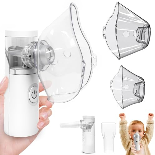 Inhalateur nasal, Nebulisateur portable avec 2 masques et embout buccal, Inhalateur nez pour adultes et enfants, adapté à la maison et aux voyages（Blanc）