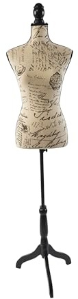 Relaxdays Manichino da sarta Donna, Altezza Regolabile 130–167 cm, Base in Legno, Beige/Nero, 167x41x34 cm
