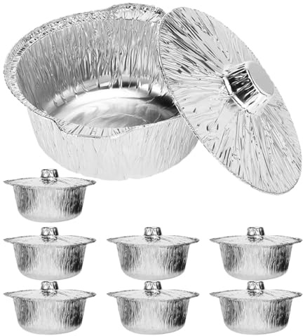 CIYODO Lot de 8 Barquettes Rondes en Aluminium Jetables avec Couvercles 2000 ML pour Camping Congélation Four Airfryer et Barbecue Répartition Rapide Chaleur Usage Unique Pratique