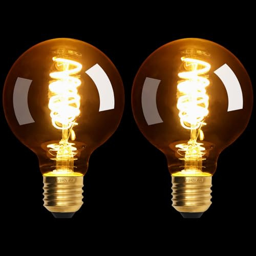 Terafeels E27 LED Glühbirne Warmweiss Dimmbar, G80, 2 Stück | 4W, Spiralfaden, 2700K Warmweiss, Bernsteinfarbenes Glas