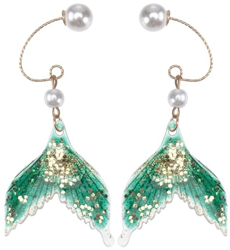 Abaodam 1 Paar Meerjungfrau Flosse Ohrringe Damen Ohrhänger Tropfen Ohrschmuck Blau Kreativer Modeschmuck für Party Urlaub Alltag
