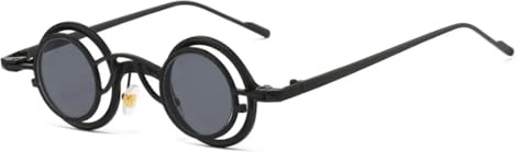 TOIPASTN Gafas de sol redondas retro de titanio para mujer y hombre, estilo steampunk, con protección UV400 (negro)