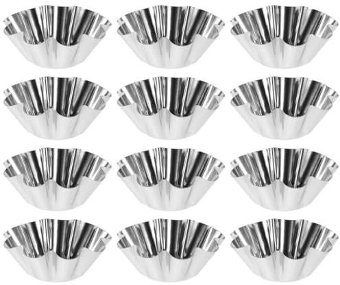 Yardwe 12 Pack Stainless Steel Tart Pans Flower Non-Stick Muffin Tin Moulds Reusable Cake Molds for Egg Tart Mini Cupcake and Baking DIY