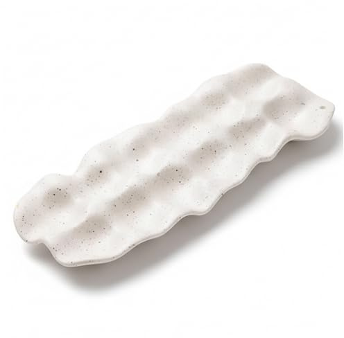 Bemonew Portauova in ceramica, 12 portauova con onda, vassoio per uova in ceramica bianca per organizzare il bancone della cucina