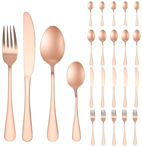 CHUIFAI Juego de cubiertos para 6 personas, oro rosa, 24 piezas, acero inoxidable, juego de cubiertos con cuchillo, tenedor, cuchara, apto para lavavajillas, cubiertos de acero inoxidable para el