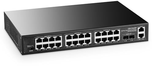 Commutateur PoE 24 ports, liaison montante 2 Gigabit, 2 SFP, IEEE802.3af/at, haute puissance de 450 W, boîtier en métal, Plug and Play non géré, montage en rack | Commutateur Ethernet Binardat de