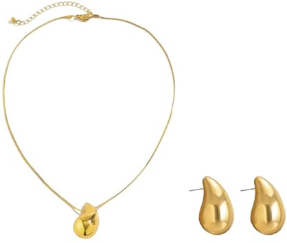 collana personalizzata,2 pezzi Squisiti gioielli vintage con pianello a catena fagioli in forma fagioli a piselli collare orecchini a borchione donna Set vintage gioielli estetici a lacrime lucide