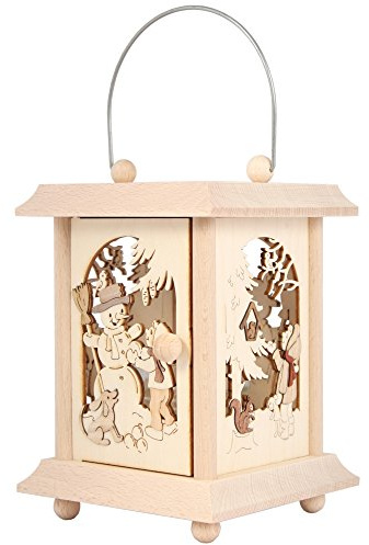 Drechslerei Kuhnert Tischlaterne/Teelichthalter - Motiv: Winterkinder aus Edelholz - Maße: 11,5 x 11,5 x 17cm - Made in Germany
