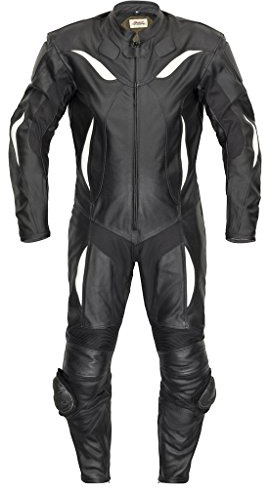 Belezza Mono de piel para moto, talla 54, color negro y blanco