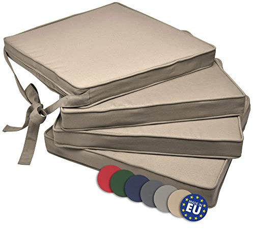 Beautissu Loft SK Stuhlkissen 45x40 cm Natur - 4er Set Stuhlpolster mit Bändern Sitzkissen für Stühle, Sitzpolster Set rutschfest mit Befestigungsbändern Sitzauflage Polsterauflage