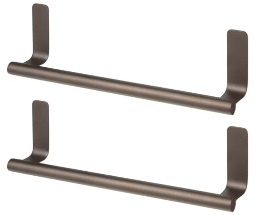 mDesign Steel Wall-Mounted Towel Rack Storage Holder - Self-Adhesive Space Saving Bar for Kitchen - Holds Hand and Dish Towels - Stick on Doors, Cabinet, Cupboard - Omni Collection - 2 Pack - Bronze