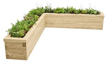 WoodBlocX Raised Beds For Garden, L-Shaped Outdoor Corner Wooden Planters To Grow Plants, Flowers & Vegetables. Large Raised Bed Planter- Easy To Assemble, No Power Tool Needed (262.5x225x45x45)