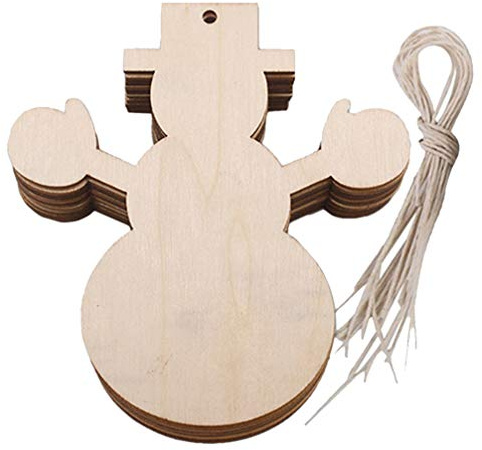 Amosfun 20 Stücke Weihnachtsbaum Anhänger Schneemann Holzscheiben mit Loch zum Bemalen und Basteln Christbaumanhänger Holz Baumschmuck Christbaumschmuck Weihnachtsdeko zum Aufhängen