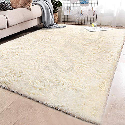 Carpet, Longhair Fell Wolle Schaffell Sofa Matte, Flauschig Weiche Pflegeleicht, für Schlafzimmer, Esszimmer, Flur, Beige, 40 x 60 cm